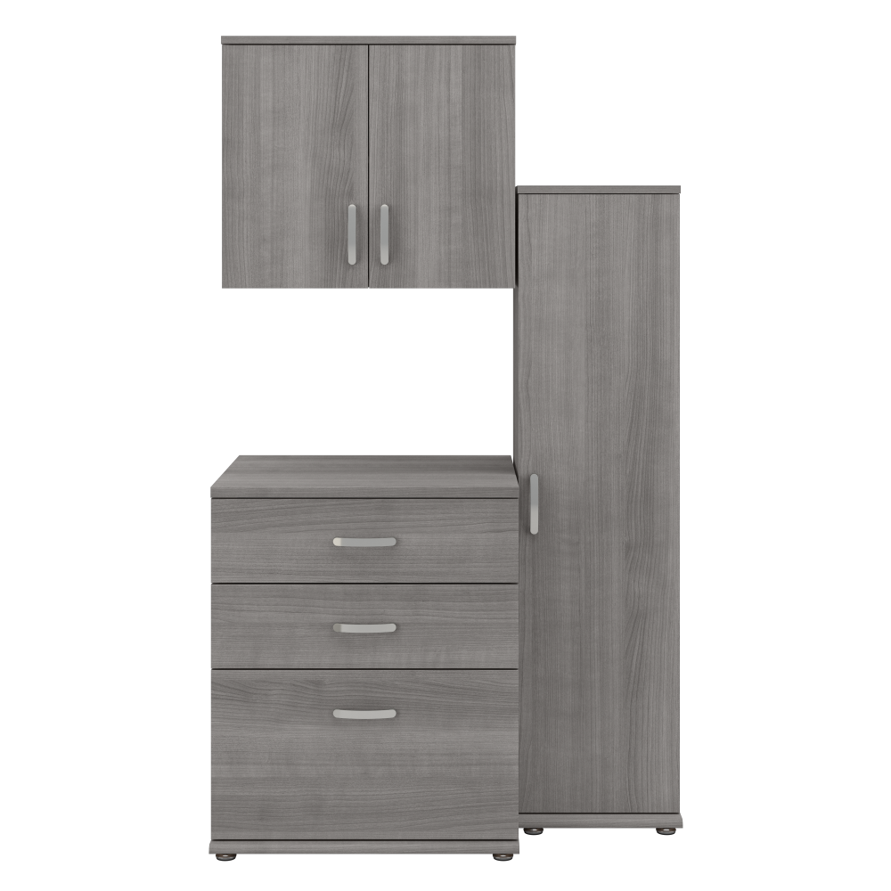 Shop Bush Business Furniture Universal 3 Piece Modular Laundry Room Storage Set with Floor and Wall Cabinets, Image 01, LNS005PG, #color_platinum gray
