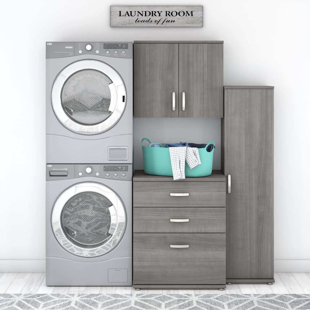 Shop Bush Business Furniture Universal 3 Piece Modular Laundry Room Storage Set with Floor and Wall Cabinets, Image 02, LNS005PG, #color_platinum gray