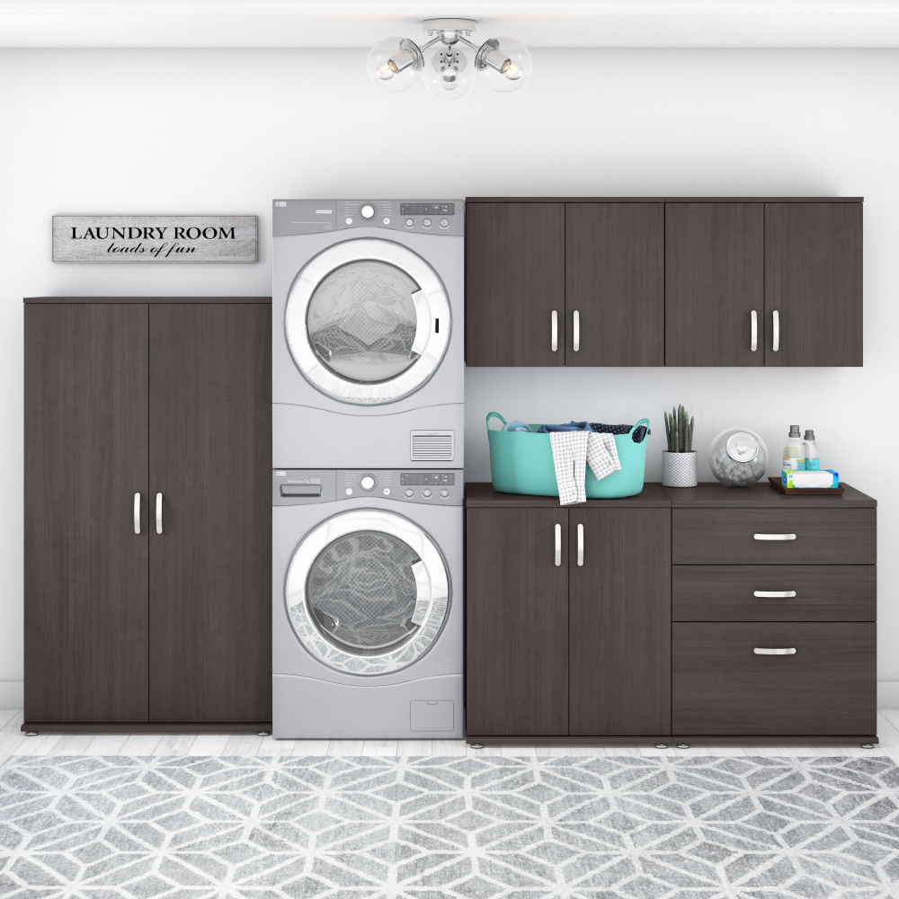 Shop Bush Business Furniture Universal 5 Piece Modular Laundry Room Storage Set with Floor and Wall Cabinets, Image 02, LNS003SG, #color_storm gray