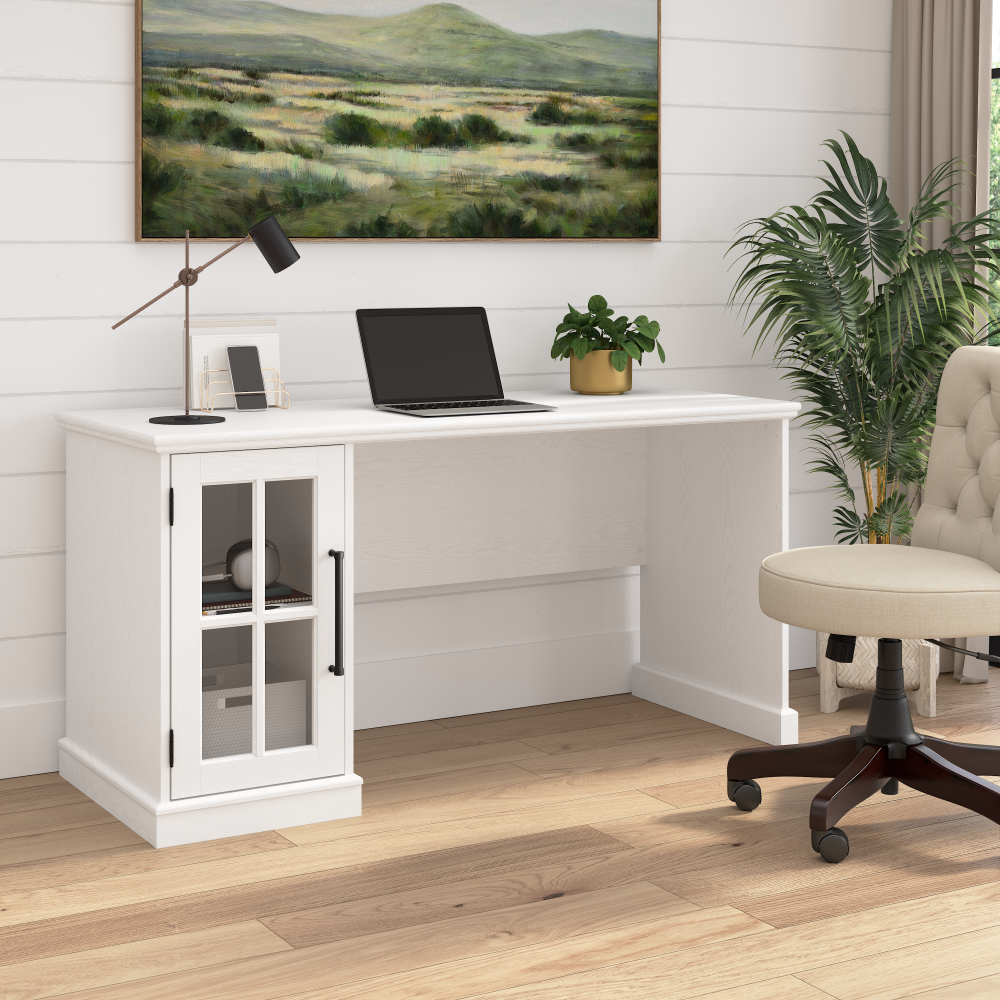 Shop Bush Furniture Westbrook 60W Computer Desk with Storage Cabinet, Image 02, WBD260WAS-03, #color_white ash