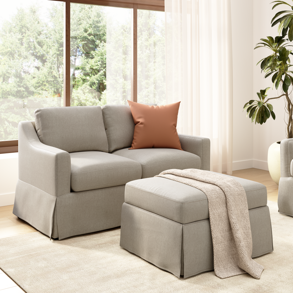 Shop Bush Home Harper 57W Loveseat and Storage Ottoman with Slipcovers, Image 02, HAR004SDB, #color_sand basketweave fabric