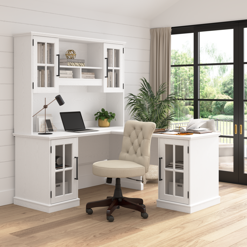 Shop Bush Furniture Westbrook 60W L Shaped Desk with Hutch and Storage, Image 02, WBK004WAS, #color_white ash