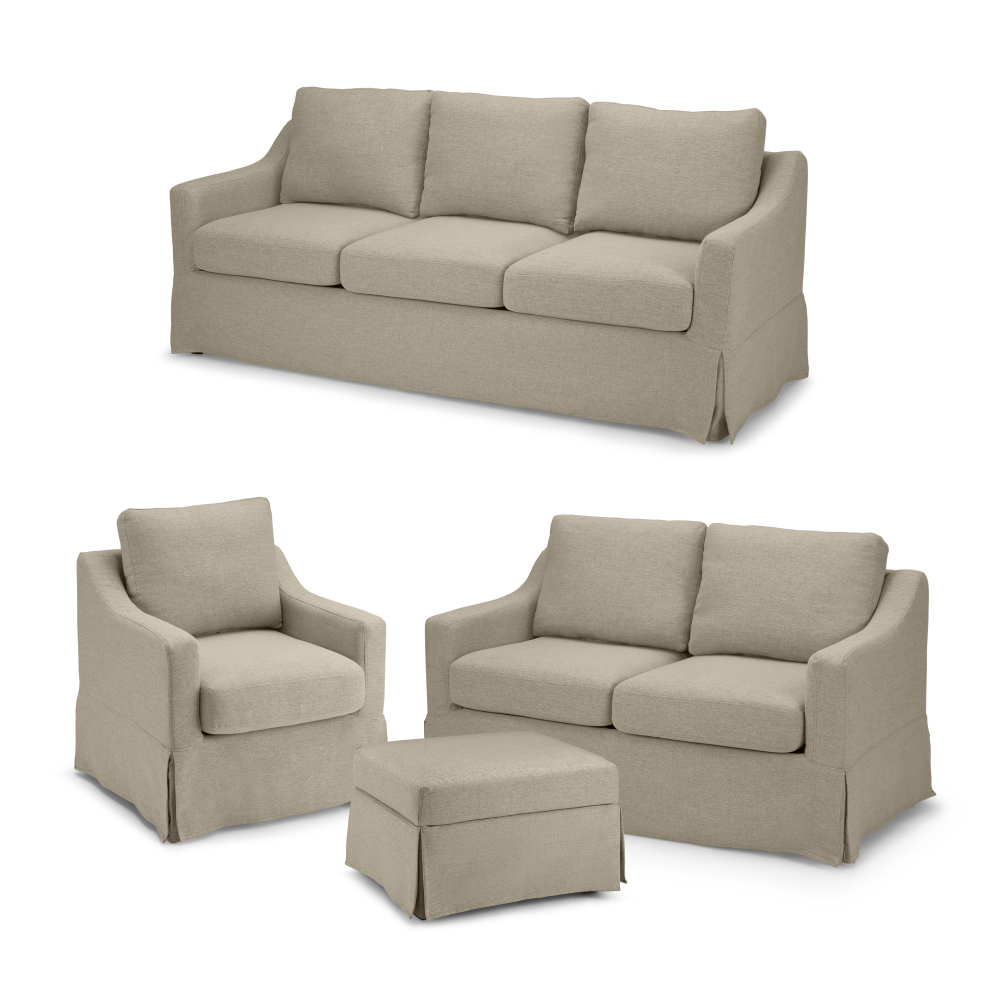 Shop Bush Home Harper 80W Sofa, 57W Loveseat, Swivel Accent Chair, and Storage Ottoman with Slipcovers, Image 01, HAR007SDB, #color_sand basketweave fabric