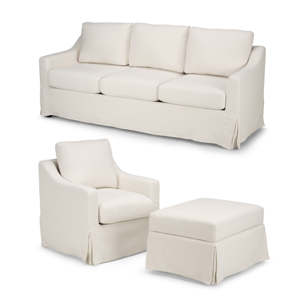 Shop Bush Home Harper 80W Sofa, Swivel Accent Chair, and Storage Ottoman with Slipcovers, Image 01, HAR006IYB, #color_ivory basketweave fabric