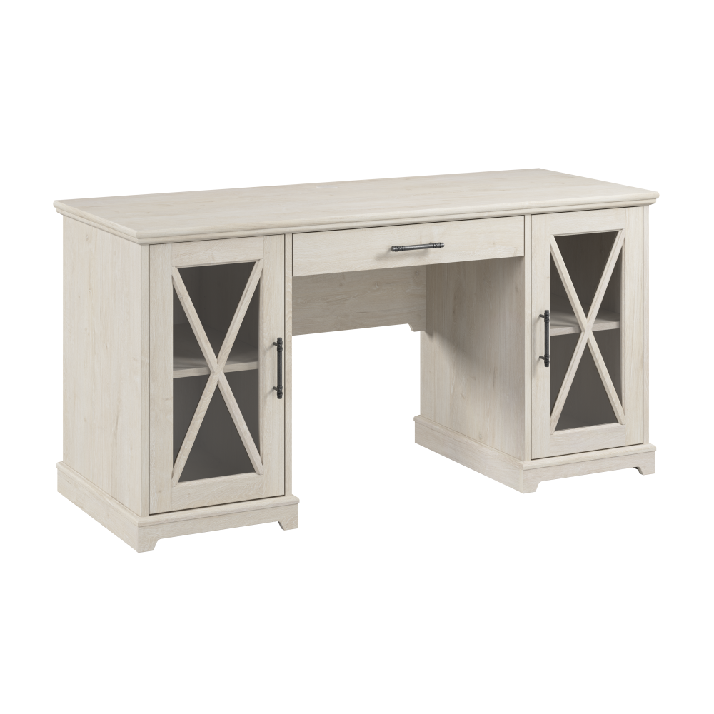Shop Bush Furniture Lennox 60W Farmhouse Desk with Storage and Keyboard Tray, Image 01, LED160LW-03K, #color_linen white oak
