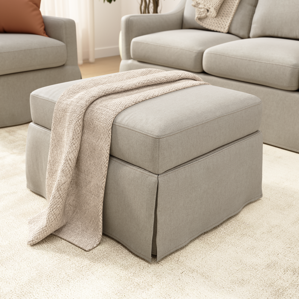 Shop Bush Home Harper Storage Ottoman with Tray and Slipcover, Image 02, HAR012SDB, #color_sand basketweave fabric