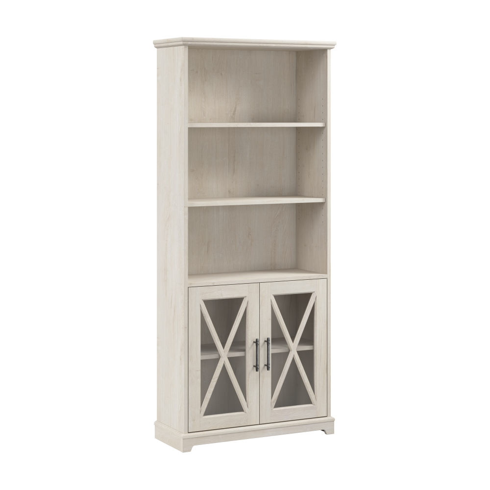 Shop Bush Furniture Lennox Farmhouse 5 Shelf Bookcase with Glass Doors, Image 01, LEB132LW-03, #color_linen white oak