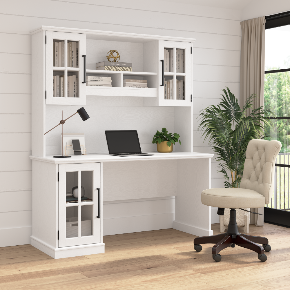 Shop Bush Furniture Westbrook 60W Computer Desk with Hutch, Image 02, WBK002WAS, #color_white ash