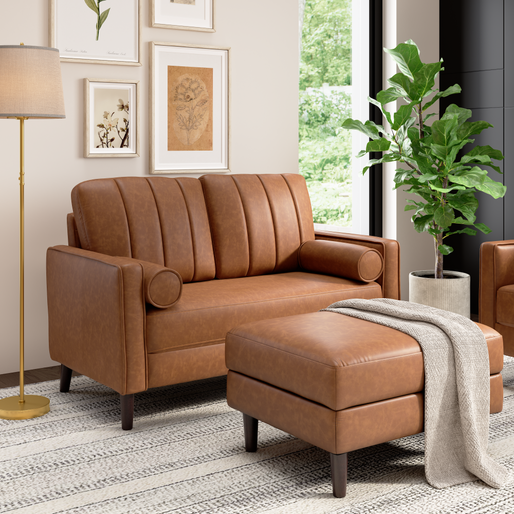 Shop Bush Home Max 54W Loveseat and Storage Ottoman, Image 02, MAX004BCL, #color_buffed camel leather