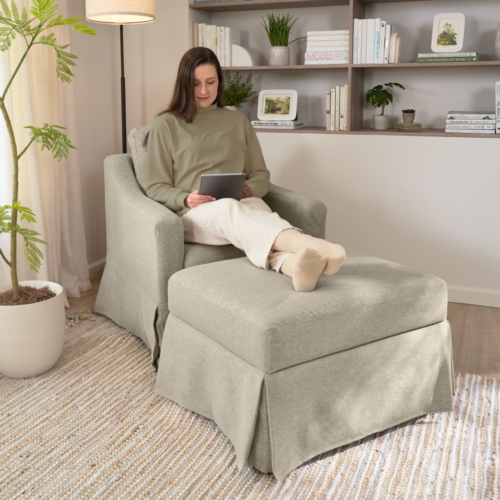 Shop Bush Home Harper Slipcover for Bush Home Harper Storage Ottoman with Tray, Image 03, HROS04SDB-03, #color_sand basketweave fabric