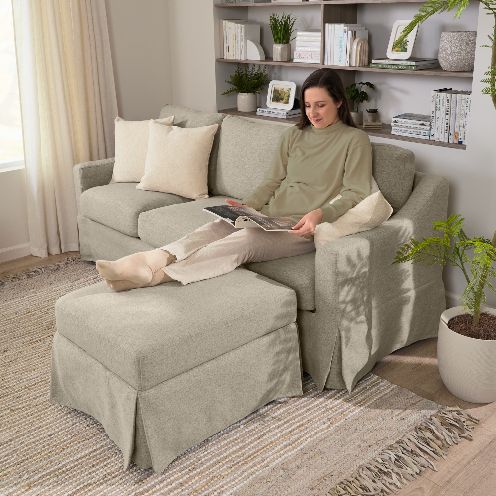 Shop Bush Home Harper Swivel Accent Chairs with Slipcovers - Set of 2, Image 03, HAR001SDB, #color_sand basketweave fabric