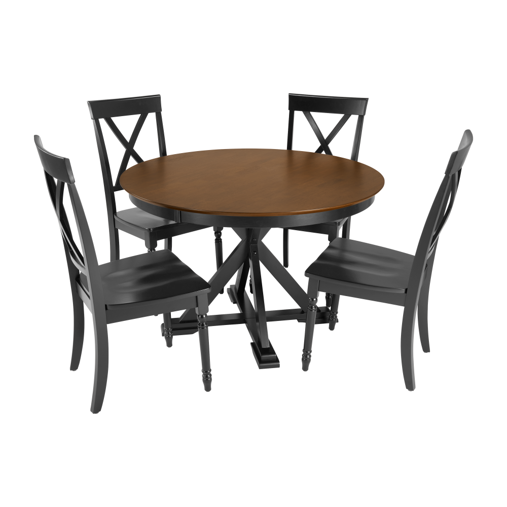 Shop Bush Furniture West End 45W Round Trestle Dining Table with 4 Cross Back Dining Chairs, Image 01, WEN002BMB, #color_burnished medium brown/black paint