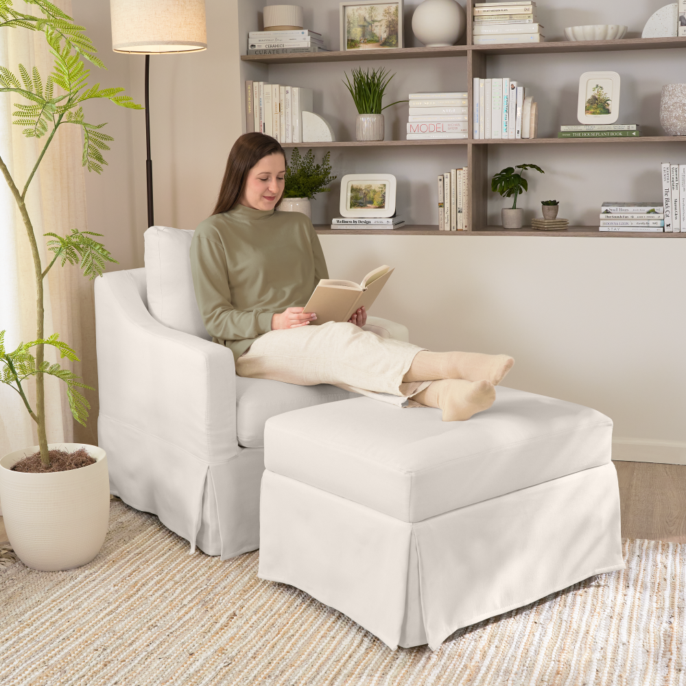 Shop Bush Home Harper Slipcover for Bush Home Harper Storage Ottoman with Tray, Image 03, HROS04IYB-03, #color_ivory basketweave fabric