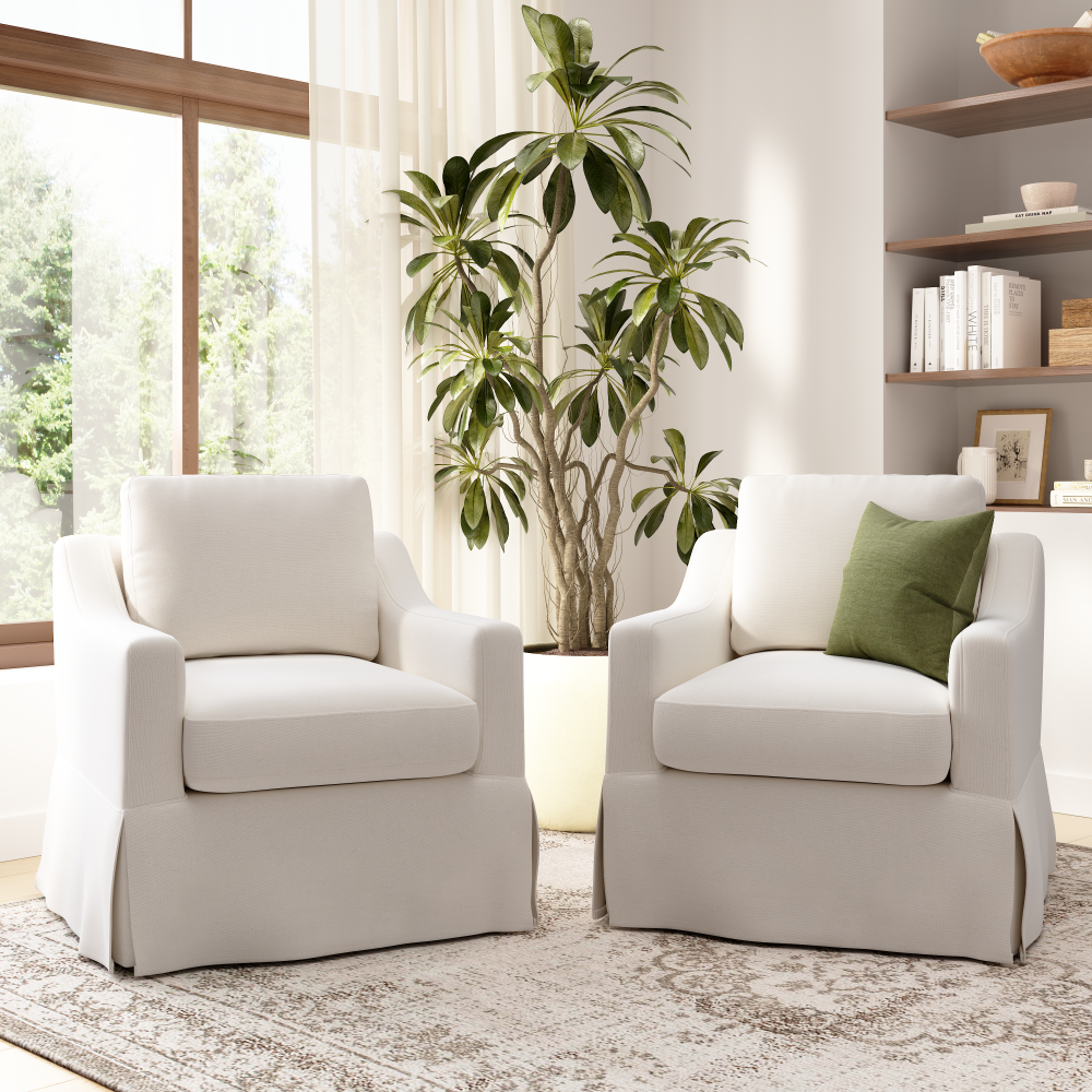 Shop Bush Home Harper Swivel Accent Chairs with Slipcovers - Set of 2, Image 02, HAR001IYB, #color_ivory basketweave fabric