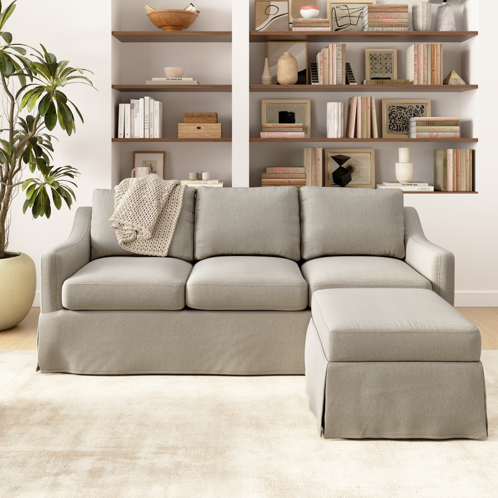 Shop Bush Home Harper 80W Sofa and Storage Ottoman with Slipcovers, Image 02, HAR003SDB, #color_sand basketweave fabric