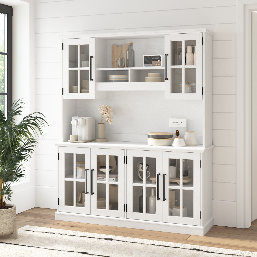 Shop Bush Furniture Westbrook 60W Sideboard with Hutch, Image 02, WBK016WAS, #color_white ash