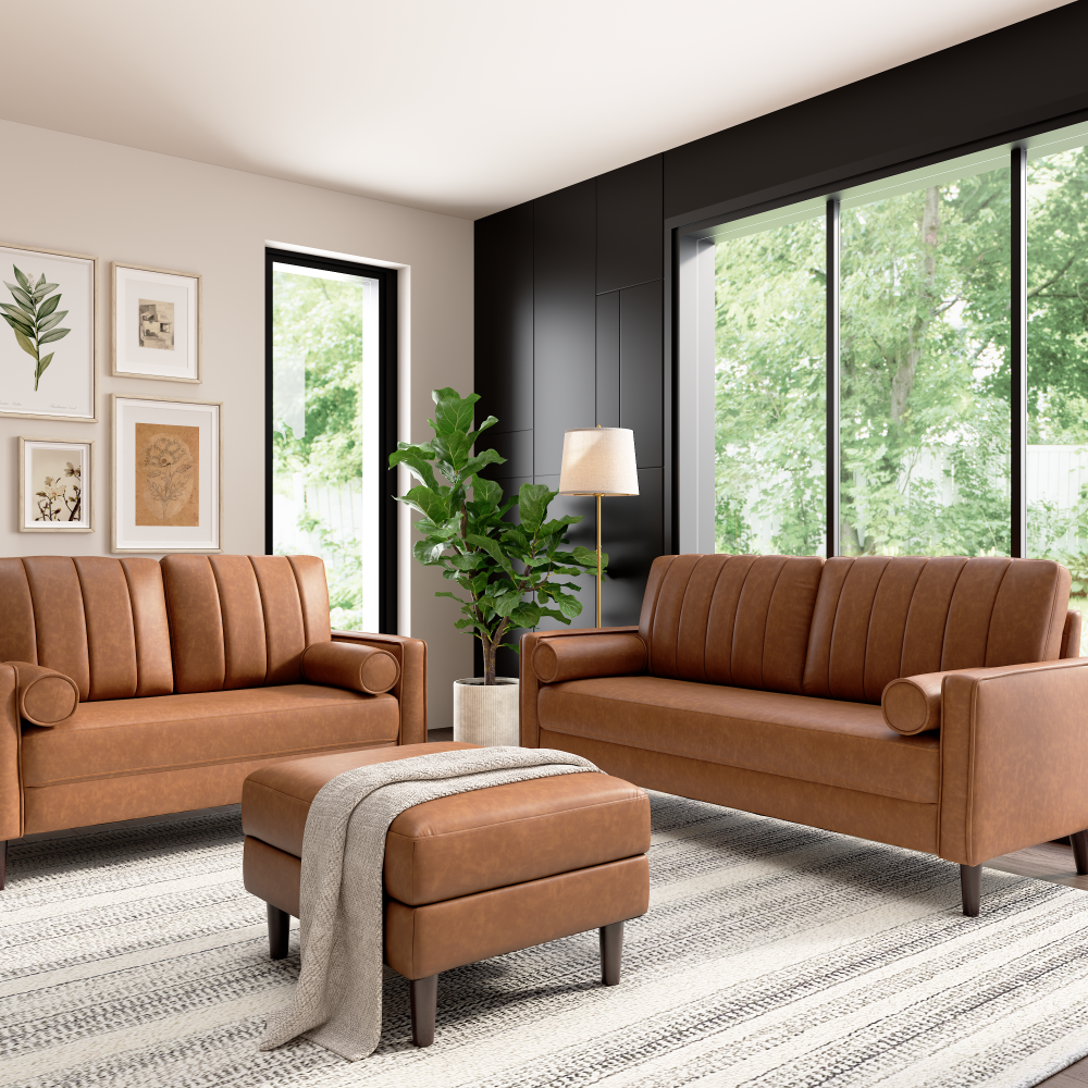 Shop Bush Home Max 77W Sofa, 54W Loveseat, and Storage Ottoman, Image 02, MAX005BCL, #color_buffed camel leather