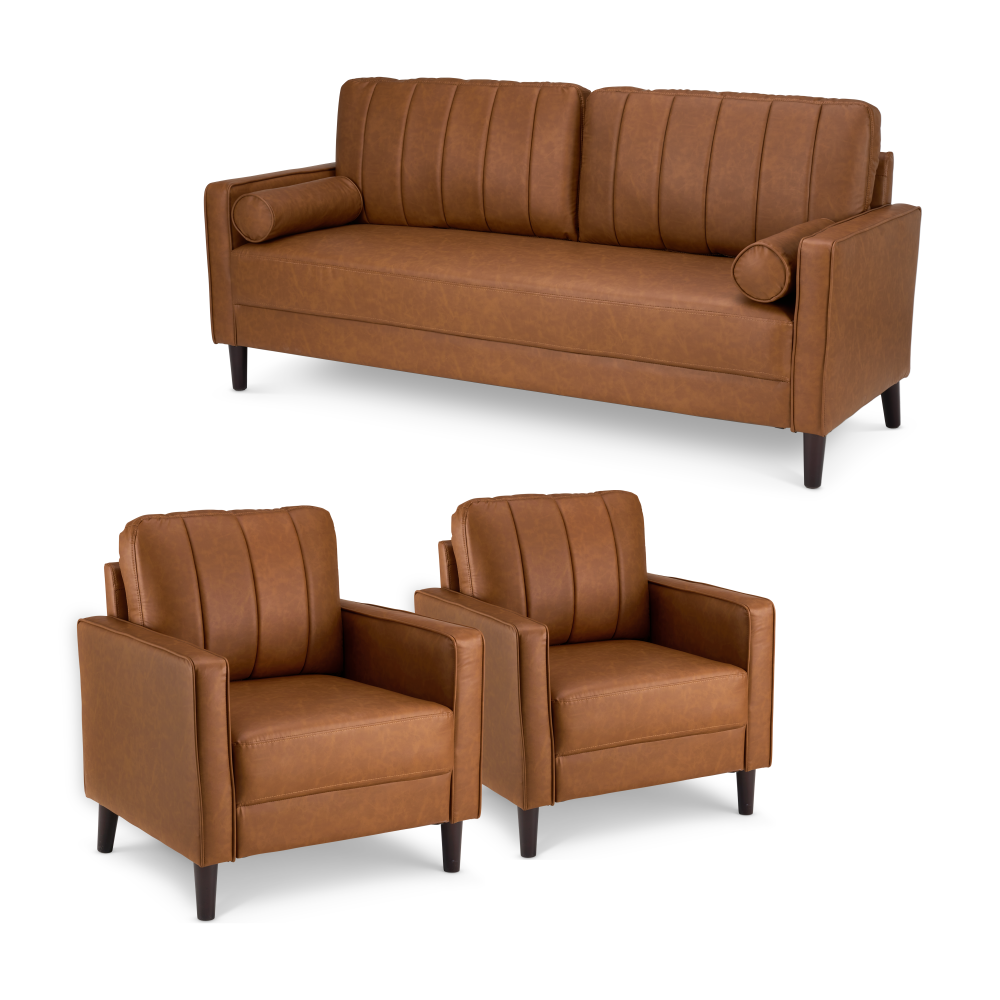 Shop Bush Home Max 77W Sofa and 32W Accent Chair - Set of 2, Image 01, MAX008BCL, #color_buffed camel leather