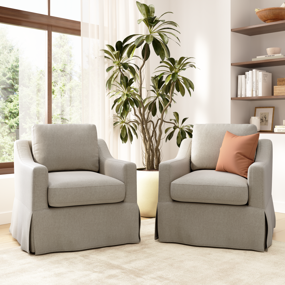 Shop Bush Home Harper Swivel Accent Chairs with Slipcovers - Set of 2, Image 02, HAR001SDB, #color_sand basketweave fabric