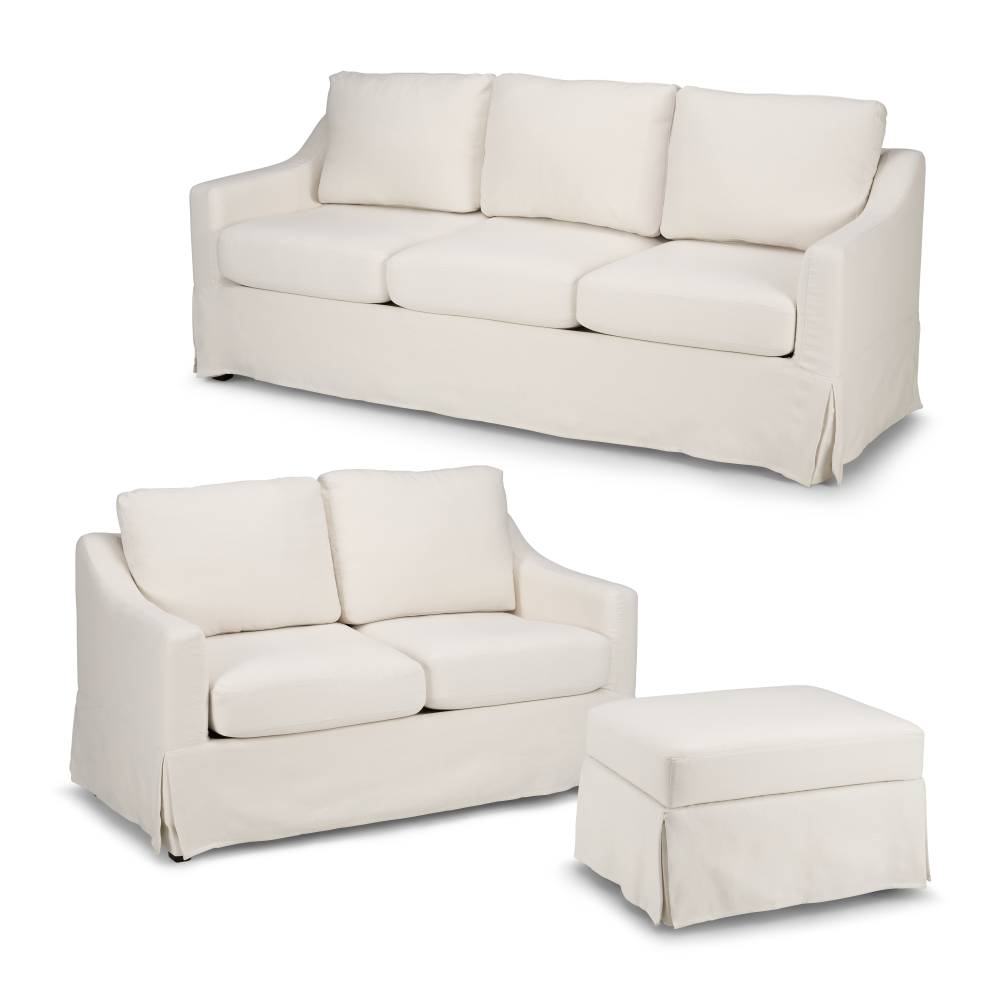 Shop Bush Home Harper 80W Sofa, 57W Loveseat, and Storage Ottoman with Slipcovers, Image 01, HAR005IYB, #color_ivory basketweave fabric