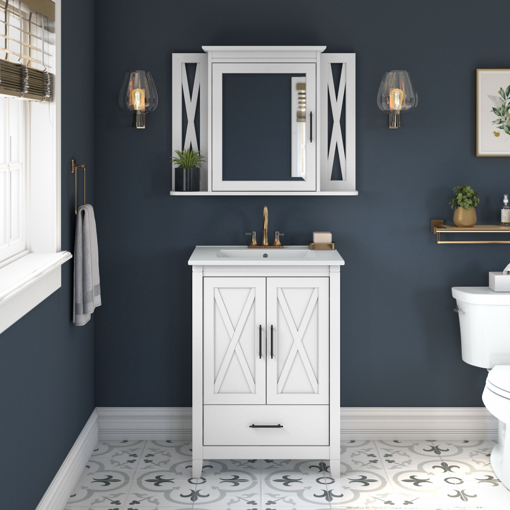 Shop Bush Furniture Key West 24W Bathroom Vanity Sink with Mirror, Image 02, KWS029WAS, #color_white ash