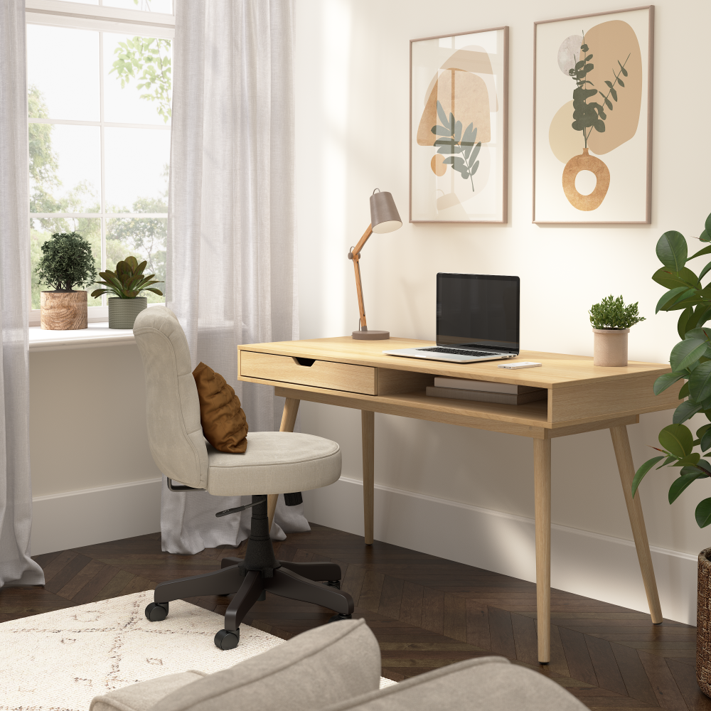 Shop Bush Furniture Nora 54W Writing Desk, Image 02, NRD154NO-03, #color_natural oak