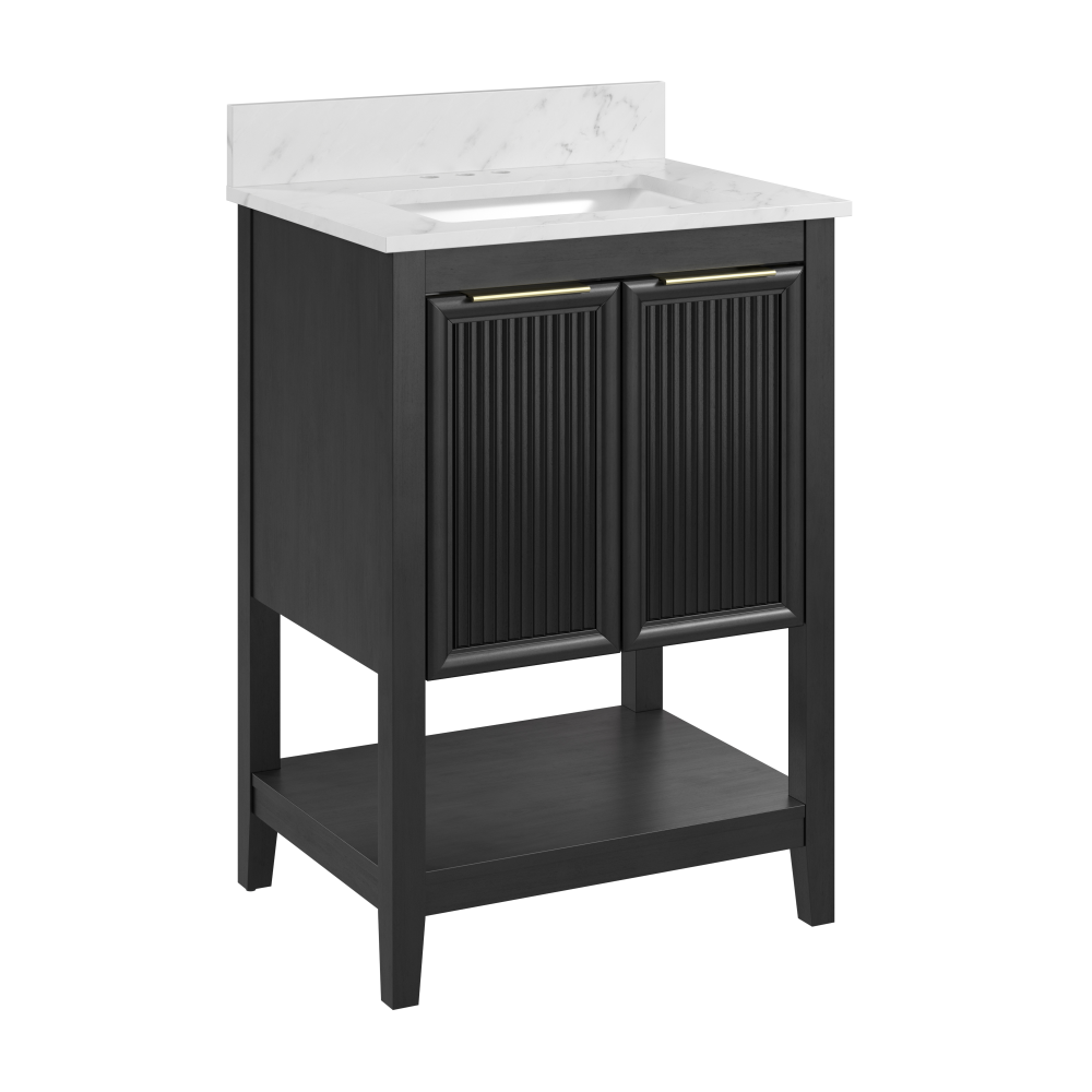 Shop Bush Home Camille 24W Fluted Vanity with Faux Marble Basin, Image 01, CMVN24OB-03, #color_onyx birch/white marble