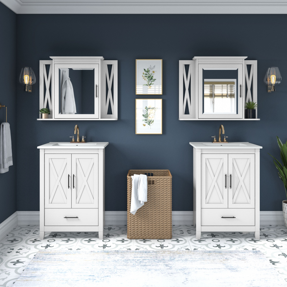 Shop Bush Furniture Key West 48W Double Vanity Set with Sinks and Medicine Cabinets, Image 02, KWS041WAS, #color_white ash