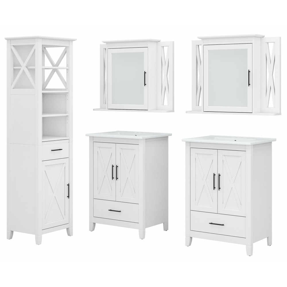 Shop Bush Furniture Key West 48W Double Vanity Set with Sinks, Medicine Cabinets and Linen Tower, Image 01, KWS043WAS, #color_white ash