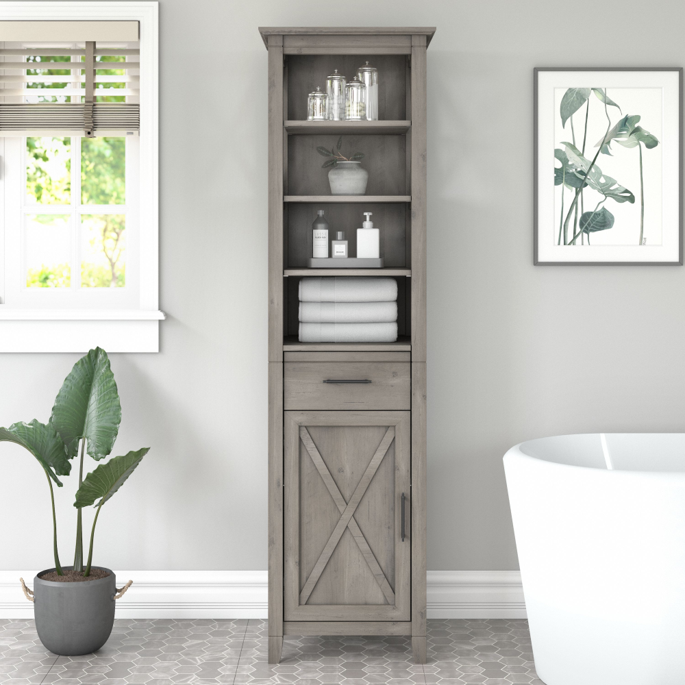 Shop Bush Furniture Key West Tall Bathroom Storage Cabinet, Image 02, KWS168DG-03, #color_driftwood gray