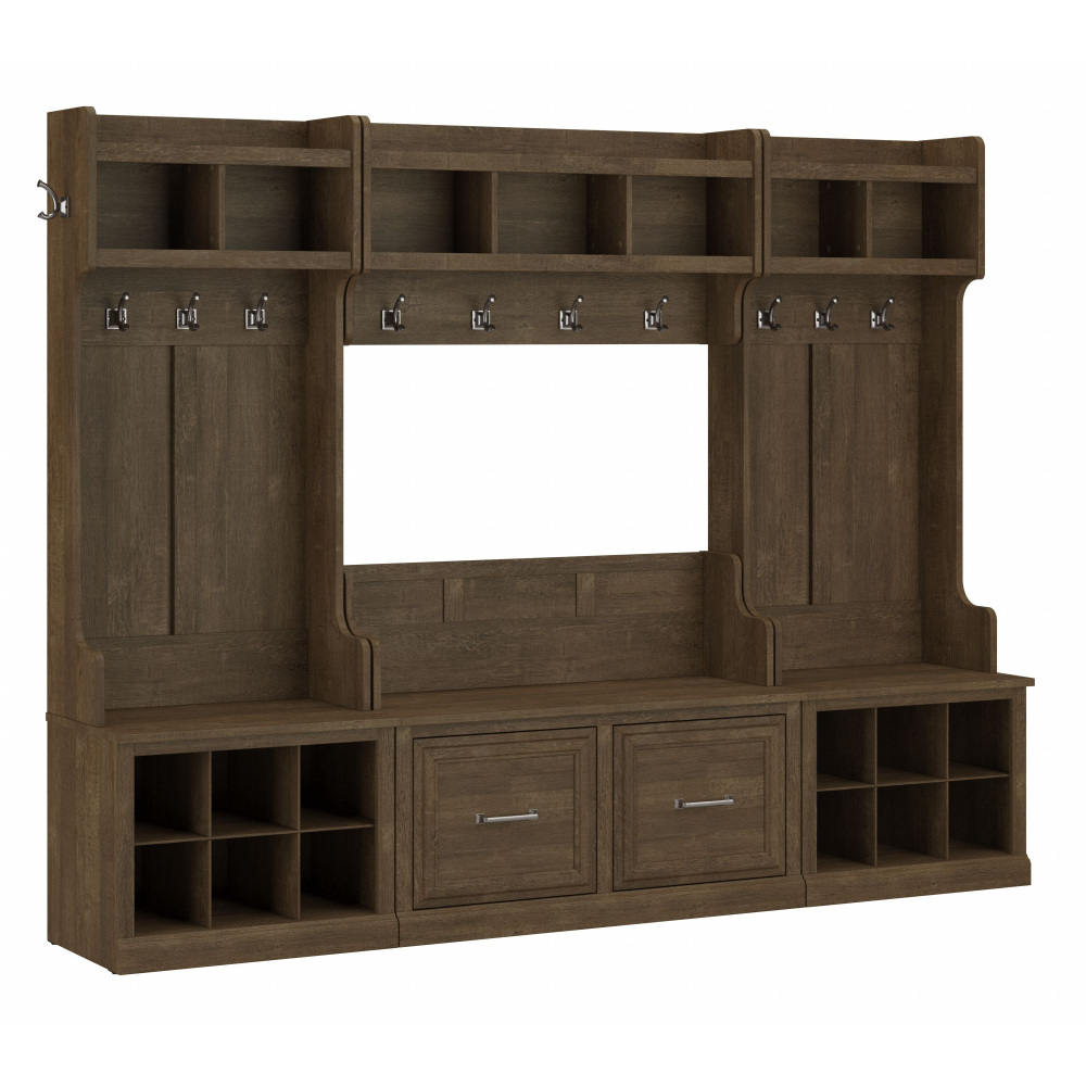 Shop Bush Furniture Woodland Full Entryway Storage Set with Coat Rack and Shoe Bench with Doors, Image 01, WDL013ABR, #color_ash brown