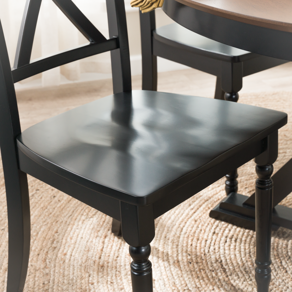 Shop Bush Furniture Sterling 67W Squire Trestle Dining Table with 6 Cross Back Dining Chairs, Image 05, STL001BMB, #color_burnished medium brown/black paint
