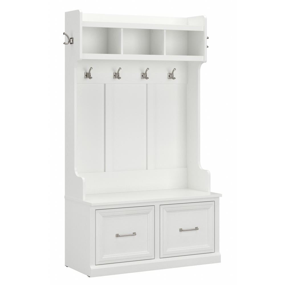 Shop Bush Furniture Woodland 40W Hall Tree and Shoe Storage Bench with Doors, Image 01, WDL001WAS, #color_white ash