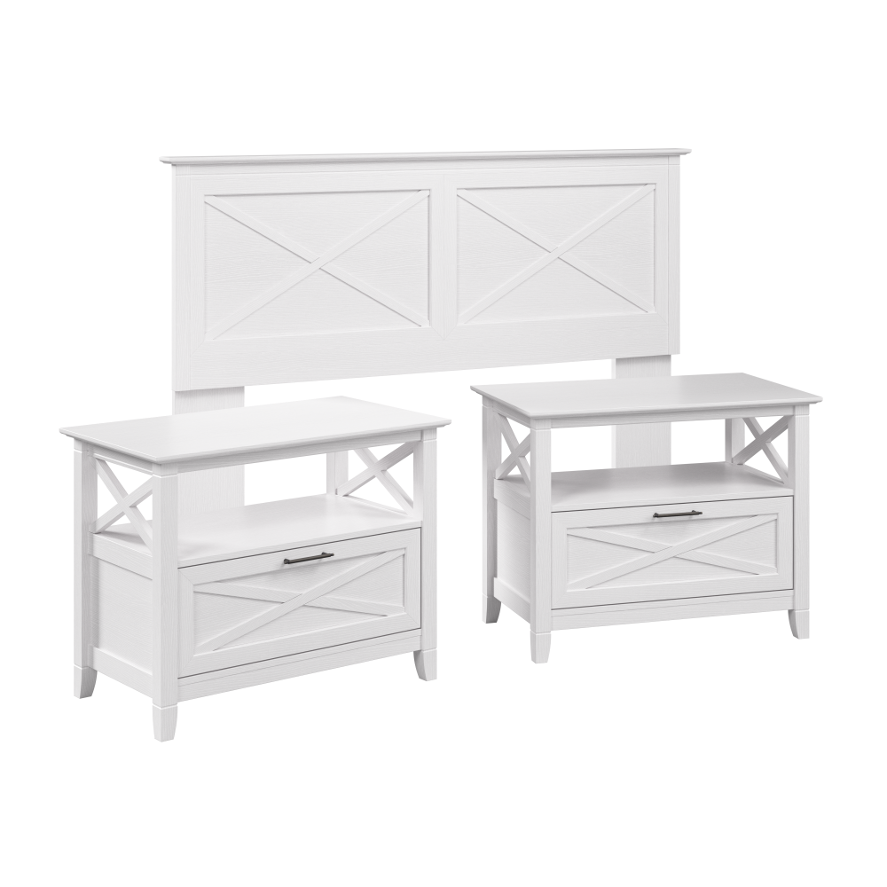 Shop Bush Home Key West 65W Full/Queen Headboard with Set of 2 Nightstands, Image 01, KWS109WT, #color_pure white oak