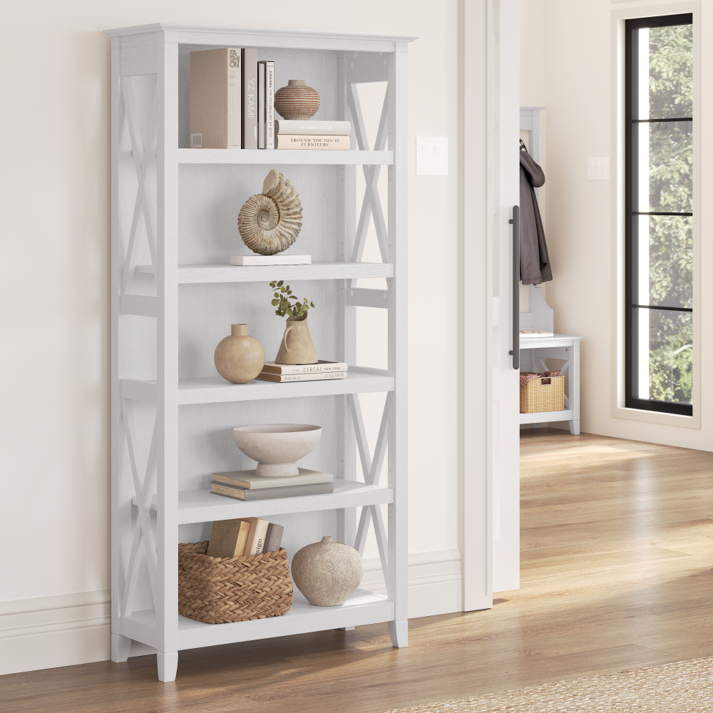 Shop Bush Furniture Key West Tall 5 Shelf Bookcase, Image 02, KWB132WT-03, #color_pure white oak