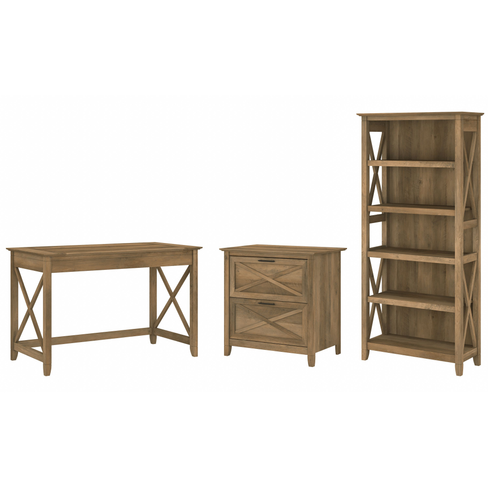 Shop Bush Furniture Key West 48W Writing Desk with 2 Drawer Lateral File Cabinet and 5 Shelf Bookcase, Image 01, KWS004RCP, #color_reclaimed pine