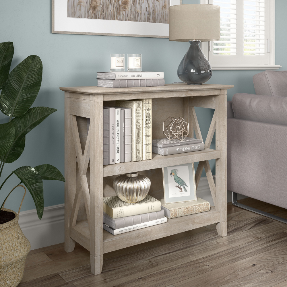 Shop Bush Furniture Key West Small 2 Shelf Bookcase, Image 02, KWB124WG-03, #color_washed gray
