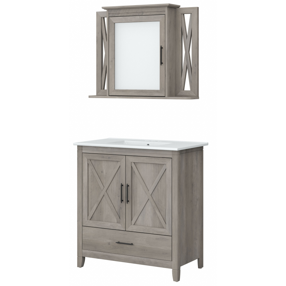 Shop Bush Furniture Key West 32W Bathroom Vanity Sink with Mirror, Image 01, KWS030DG, #color_driftwood gray