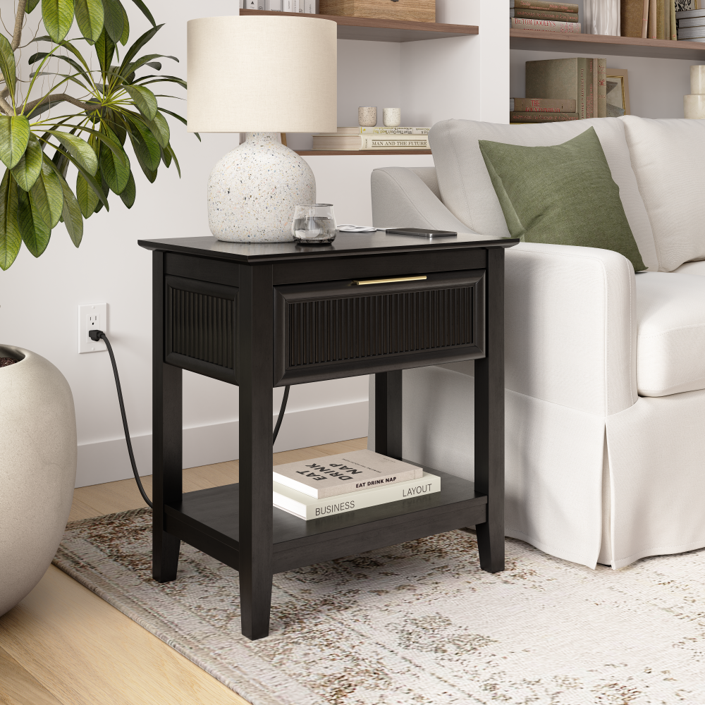 Shop Bush Home Camille Fluted End Table with Drawer, Image 02, CMT124OB-03, #color_onyx birch