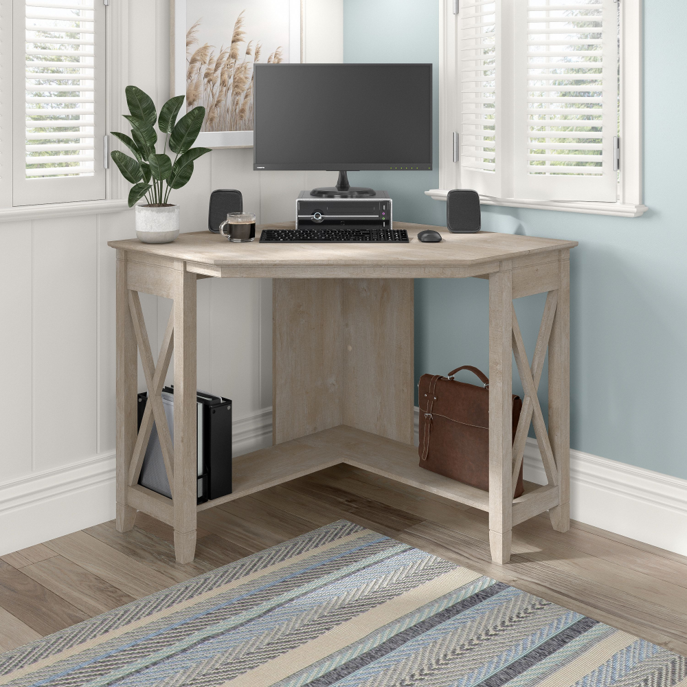 Shop Bush Furniture Key West Small Corner Desk, Image 02, KWD134WG-03, #color_washed gray