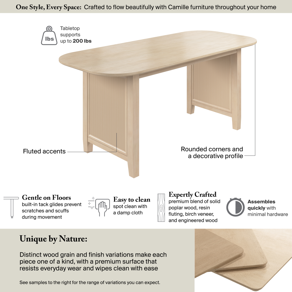 Shop Bush Home Camille 71W Fluted Base Dining Table, Image 07, CMT01NB-03, #color_natural birch