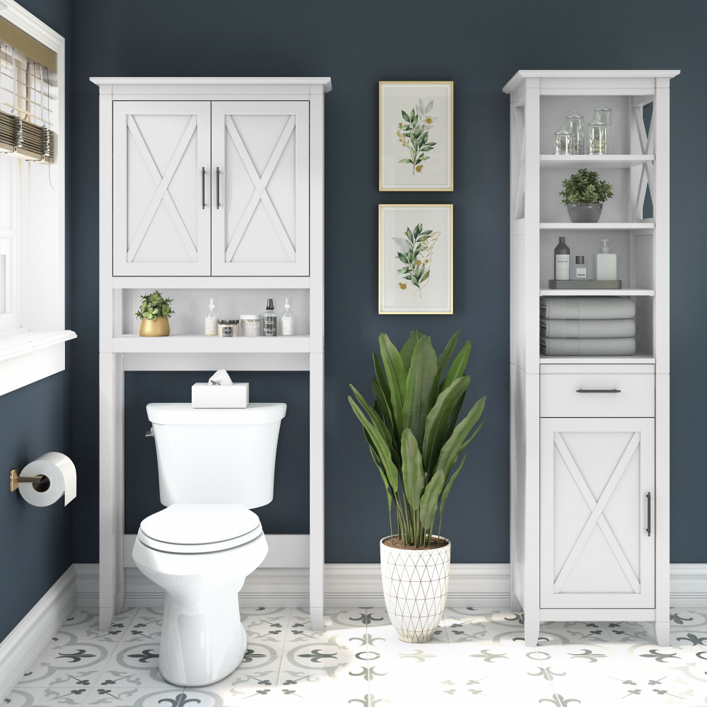 Shop Bush Furniture Key West Tall Linen Cabinet and Over The Toilet Storage Cabinet, Image 02, KWS038WAS, #color_white ash