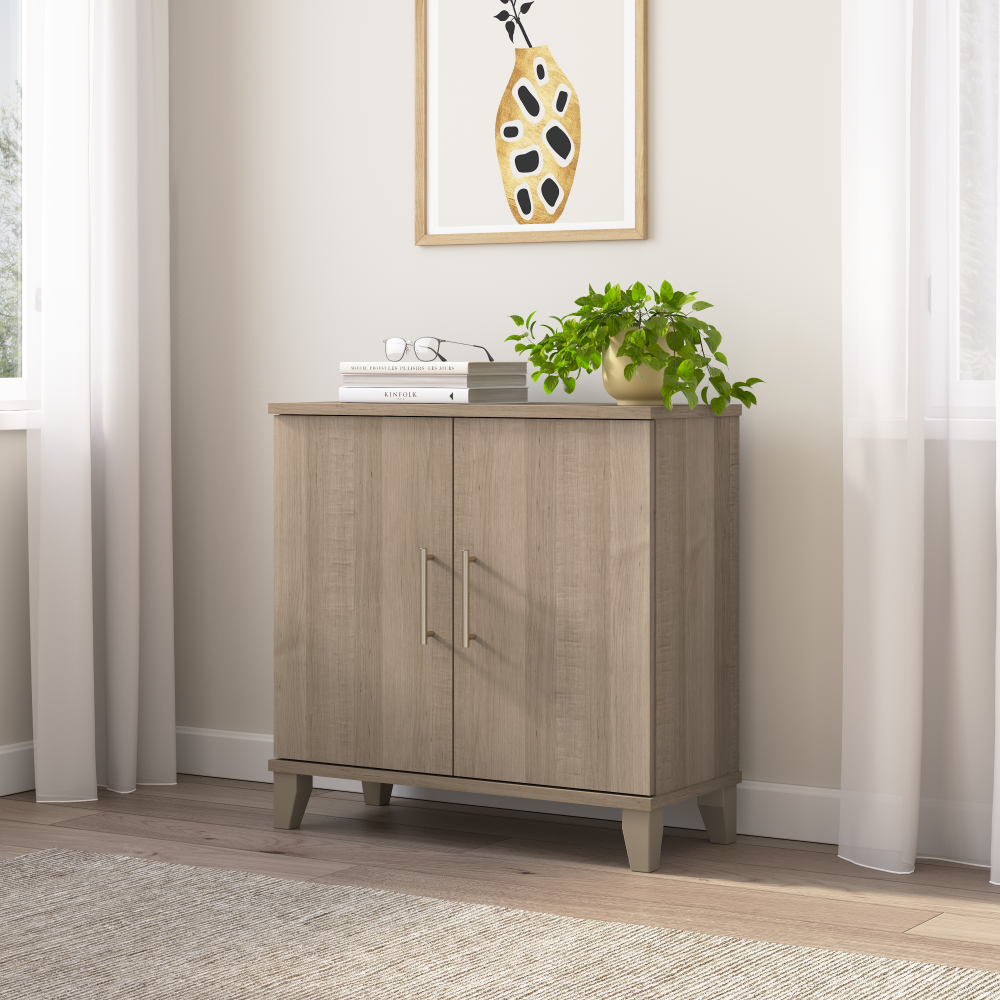 Shop Bush Furniture Somerset Small Storage Cabinet with Doors and Shelves, Image 02, STS130AG, #color_ash gray