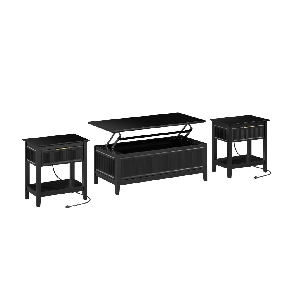 Shop Bush Home Camille Fluted Lift Top Coffee Table and End Tables Set, Image 01, CML001OB, #color_onyx birch
