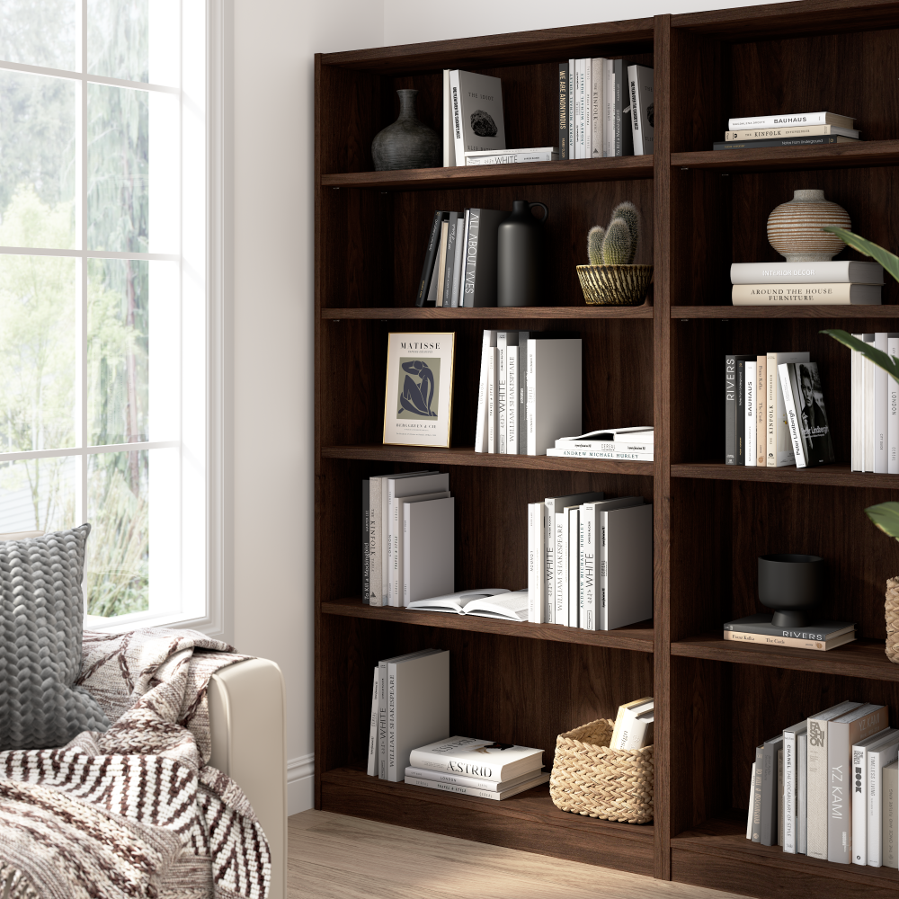 Shop Bush Furniture Universal Tall 5 Shelf Bookcase, Image 02, WL12453, #color_black walnut