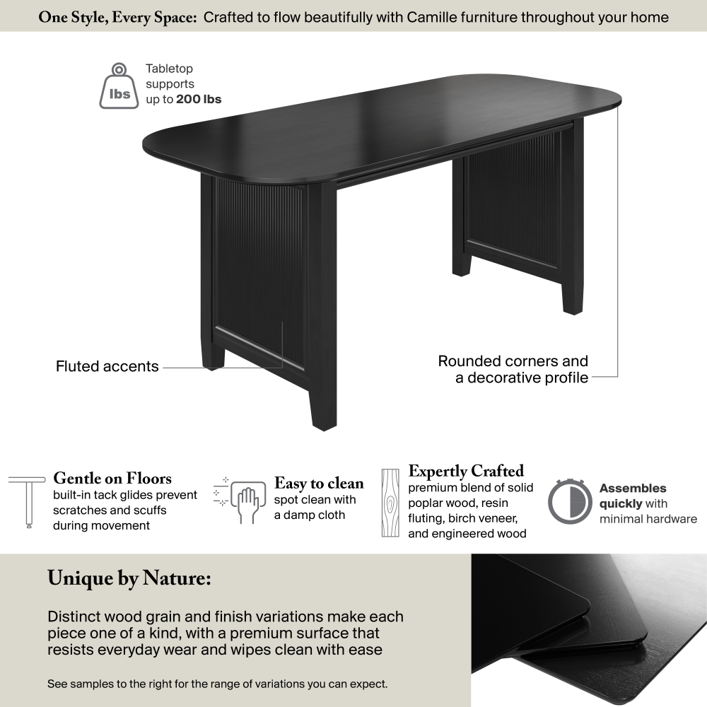 Shop Bush Home Camille 71W Fluted Base Dining Table, Image 07, CMT01OB-03, #color_onyx birch
