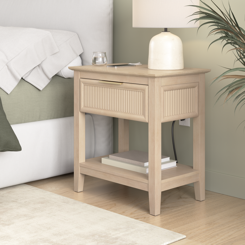 Shop Bush Home Camille Fluted Nightstand with Drawer, Image 02, CMT124NB-Z, #color_natural birch