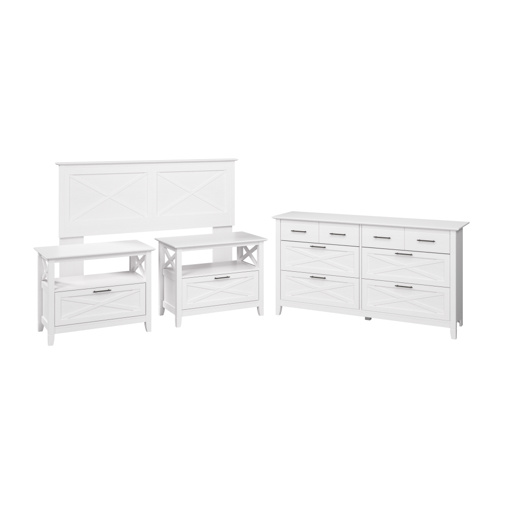 Shop Bush Home Key West 65W Full/Queen Headboard with 6 Drawer Dresser and Set of 2 Nightstands, Image 01, KWS110WT, #color_pure white oak