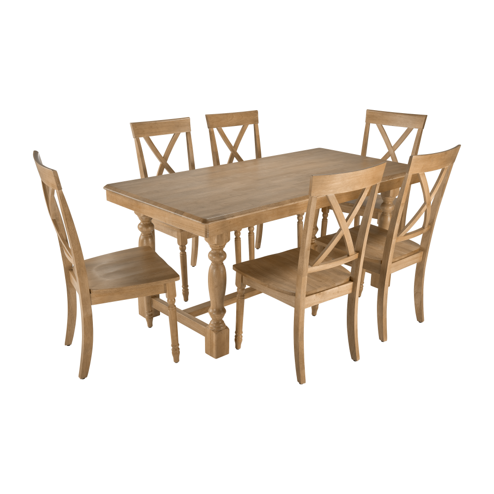 Shop Bush Furniture Sterling 67W Squire Trestle Dining Table with 6 Cross Back Dining Chairs, Image 01, STL001NHS, #color_natural honey brown