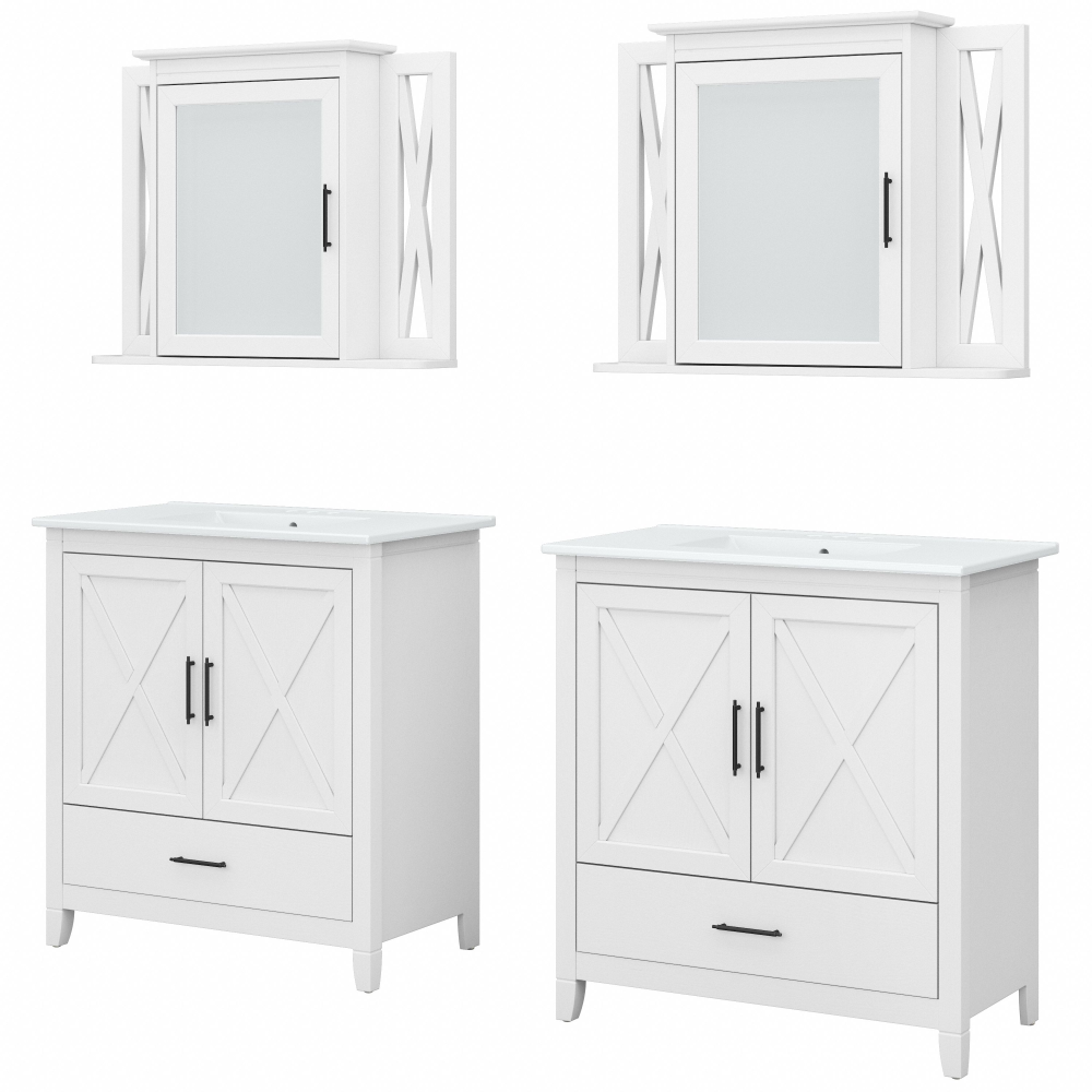 Shop Bush Furniture Key West 64W Double Vanity Set with Sinks and Medicine Cabinets, Image 01, KWS042WAS, #color_white ash